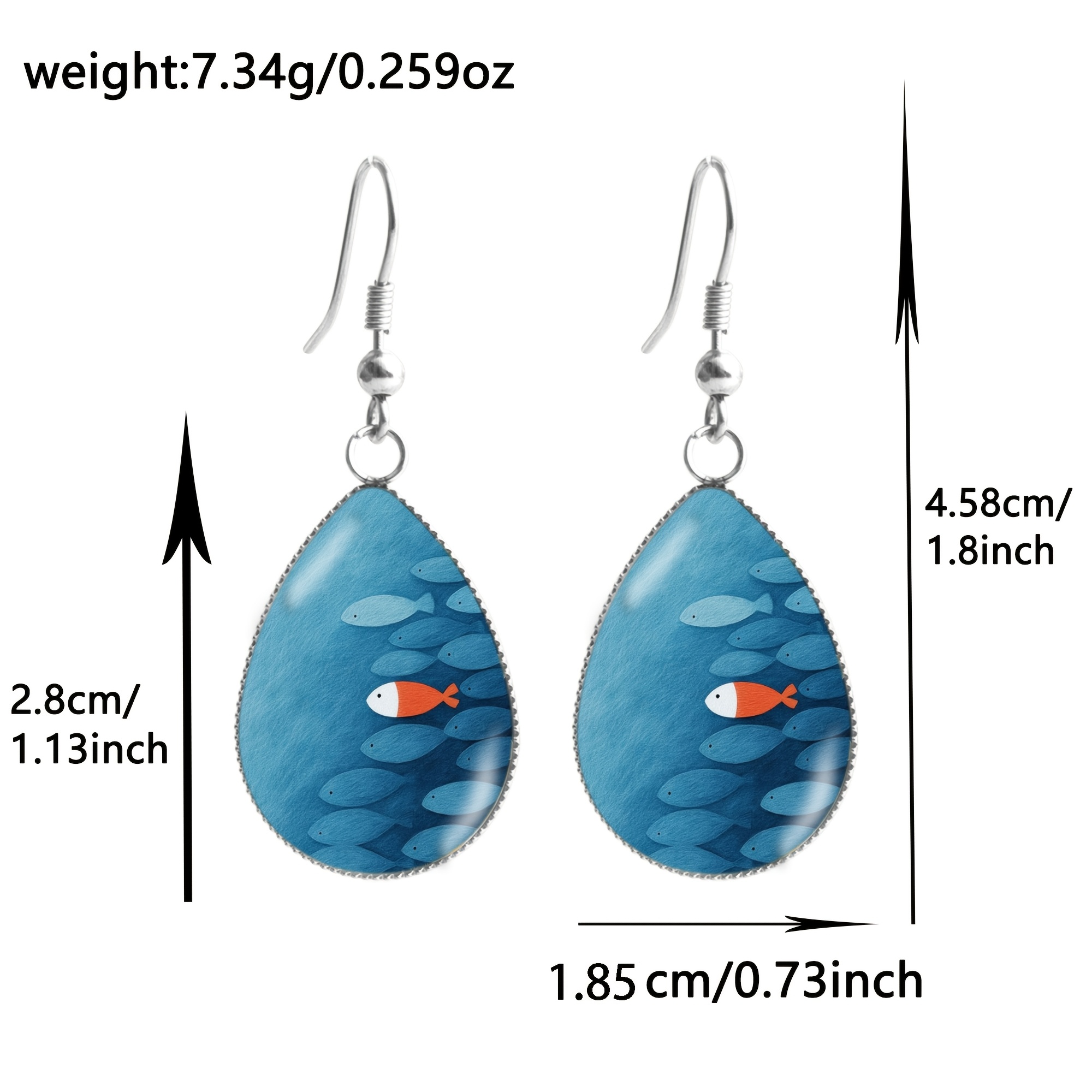 Men's Deep-Sea Swimming Fish Pattern Stainless Steel Teardrop Earrings